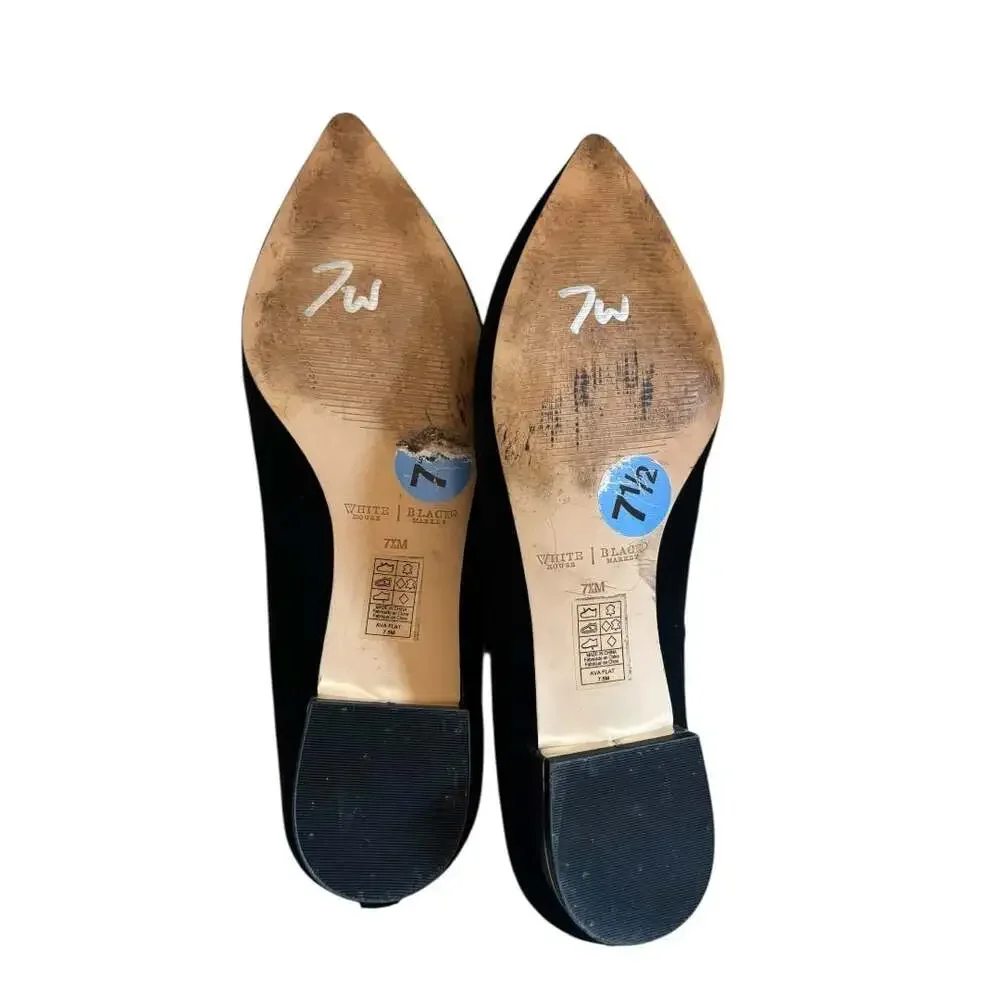 White House Black Market Tres Chic Black Suede Ava Pointed Toe Flats Size 7.5 - Picture 4 of 4